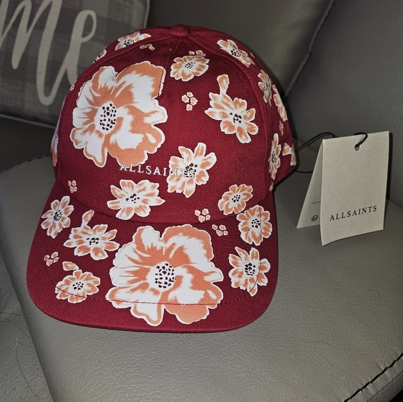 All Saints Accessories - All Saints Burgundy and Orange Floral Cap